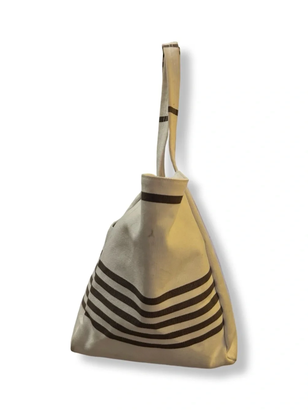henri bendel Cream and Brown Striped Canvas Tote